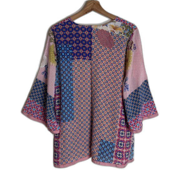Johnny Was Silk Patchwork Floral Boho jade Tunic Top blouse colorful size medium - Picture 9 of 10